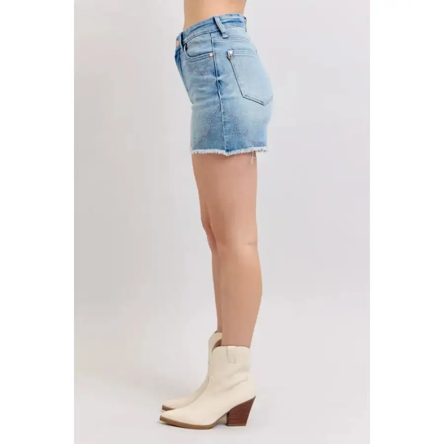 Full Size High Waist Western Embroidery Detail Cut Off