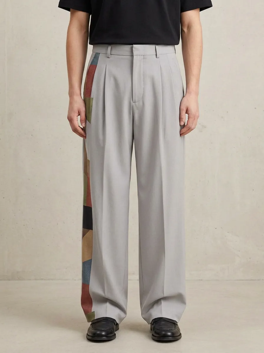 Men's Geometric Colorblock Side Printed Wide Leg Trousers Everyday Design