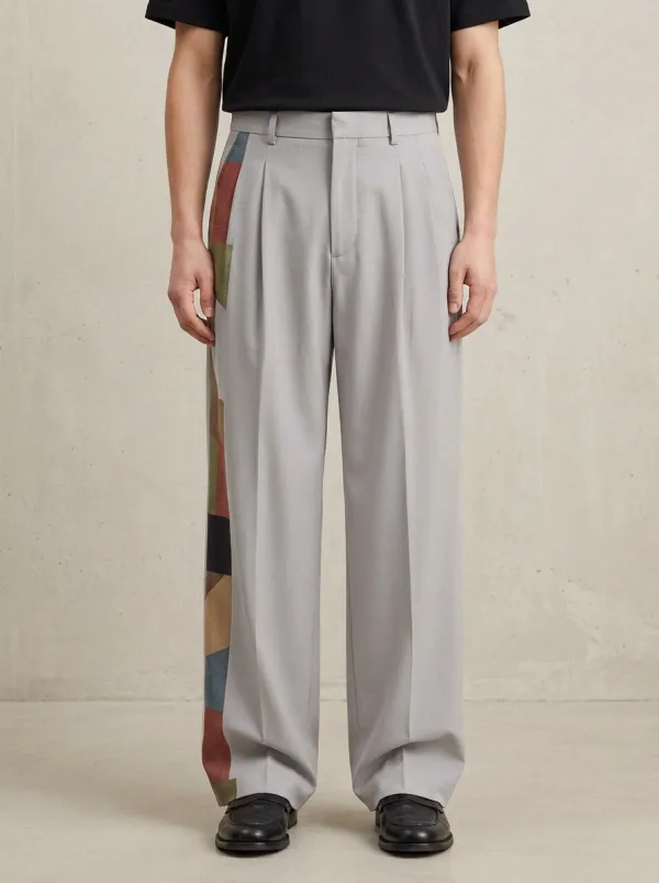 Men's Geometric Colorblock Side Printed Wide Leg Trousers Everyday Design