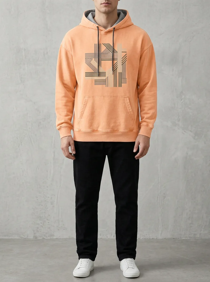 Men's Geometric Abstract Lines Print Hoodie