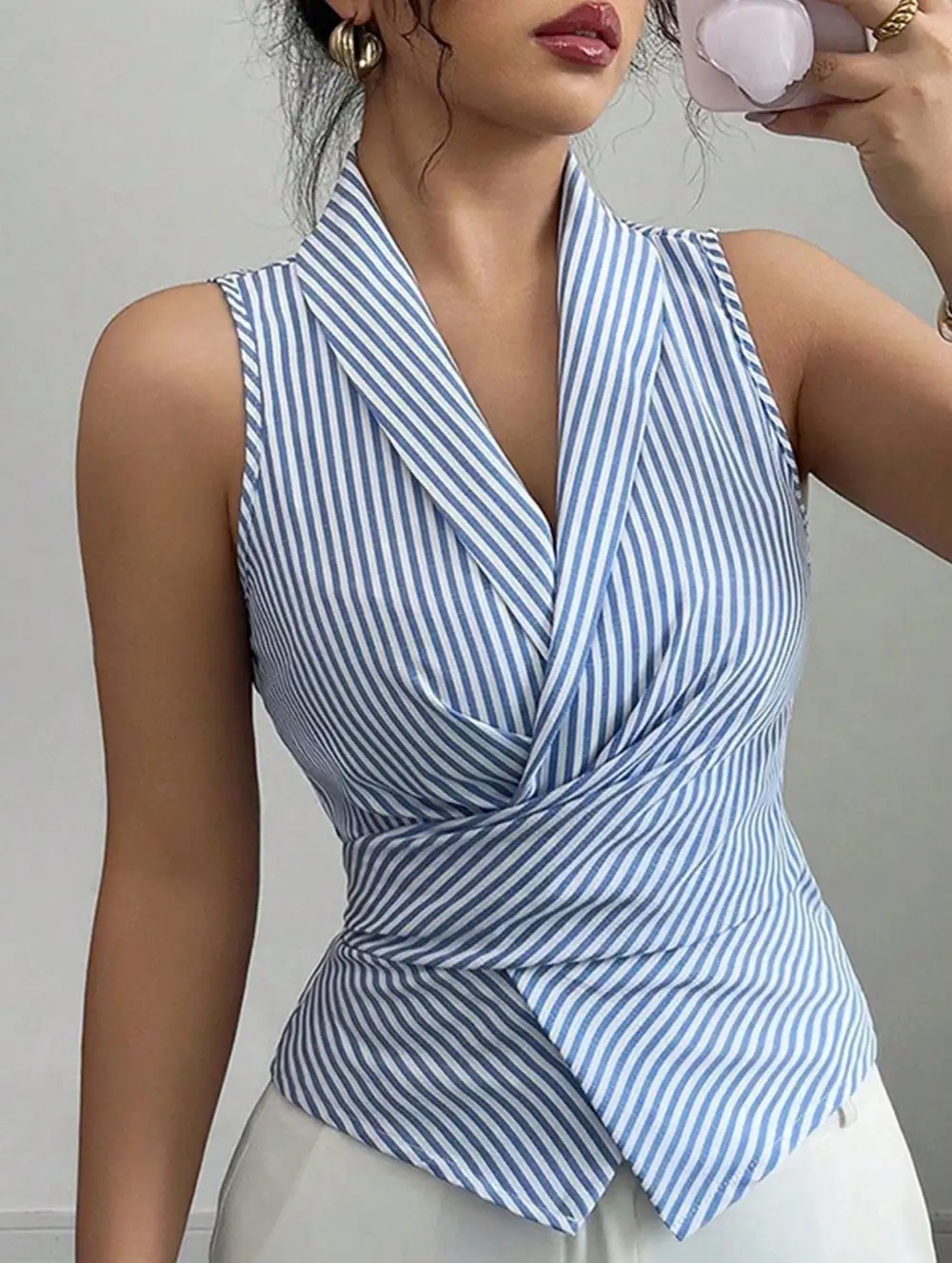 Stripe Sleeveless Tie Waist Top