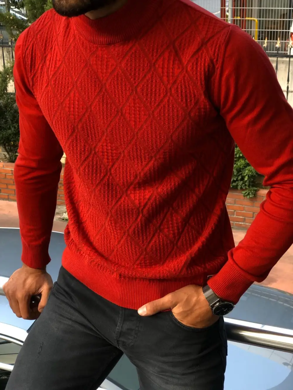 Classic Patterned Slim Fit Knit Turtleneck Sweater