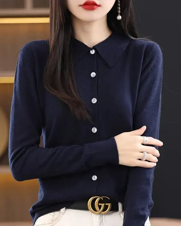 Classic Wool Turn-Down-Collar Cardigan