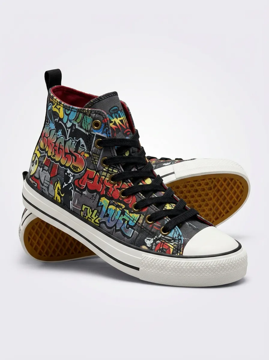 Lifestyle Streetwear Graffiti Art Printed Canvas Shoes