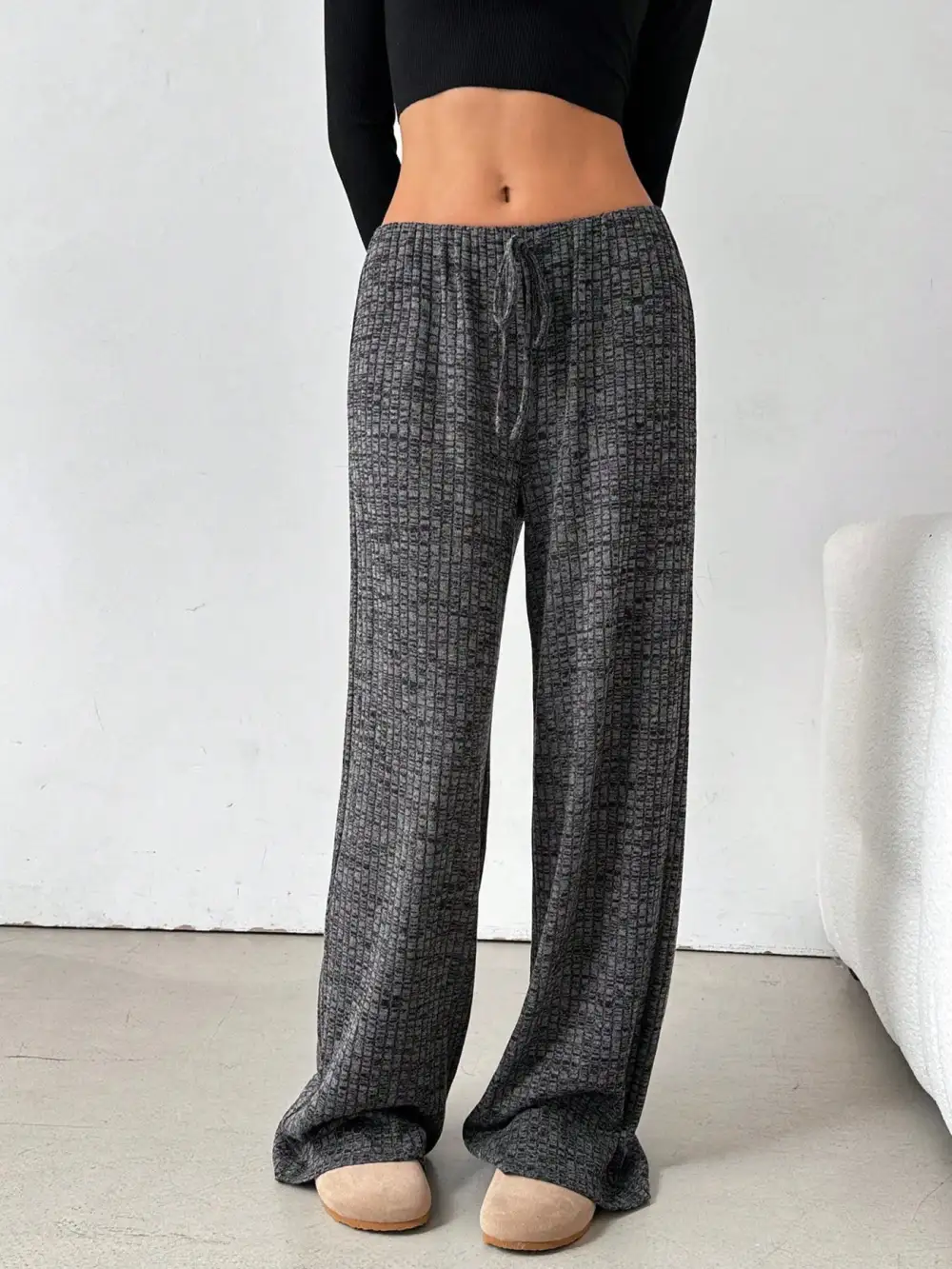 Relaxed Striped Wide Leg Drawstring Pants
