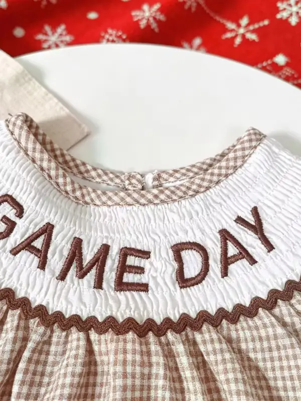 Girls Gingham Football Puff Sleeve Dress