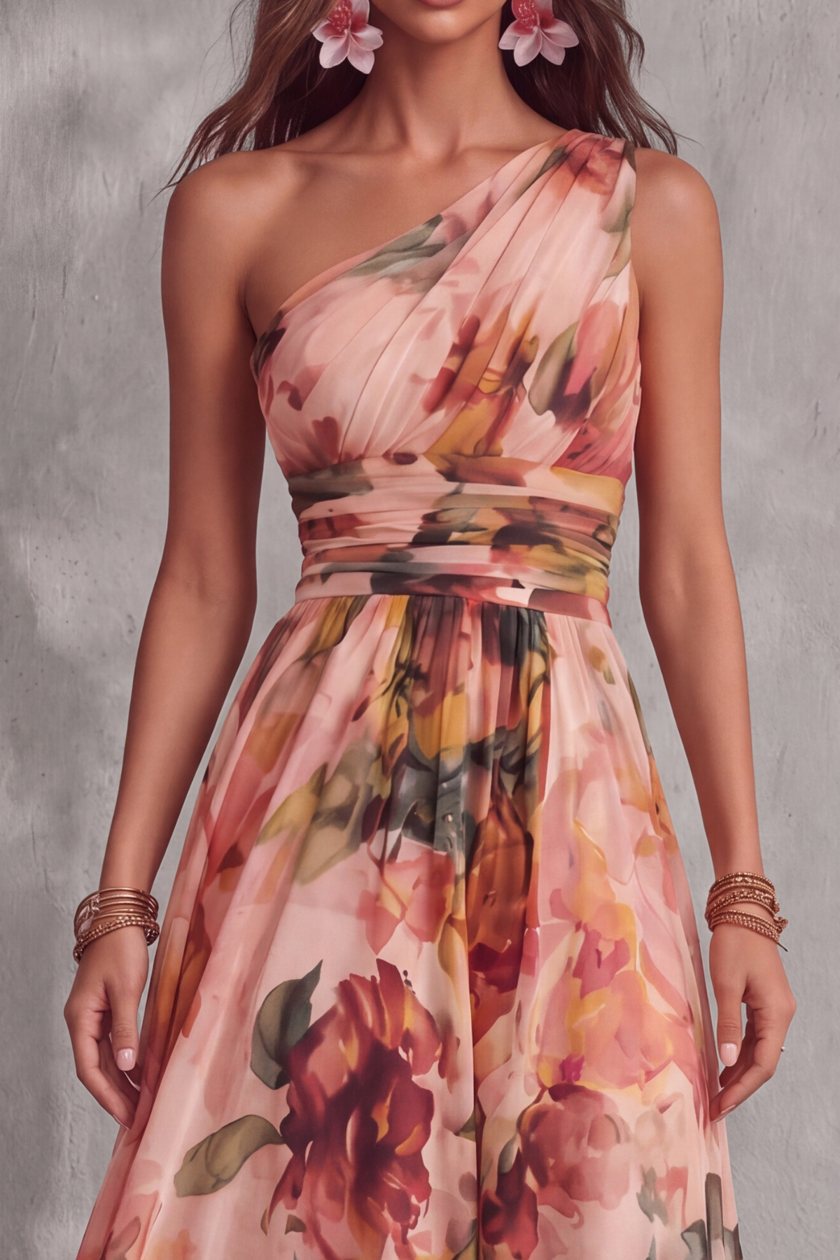 One Shoulder Floral Maxi Dress