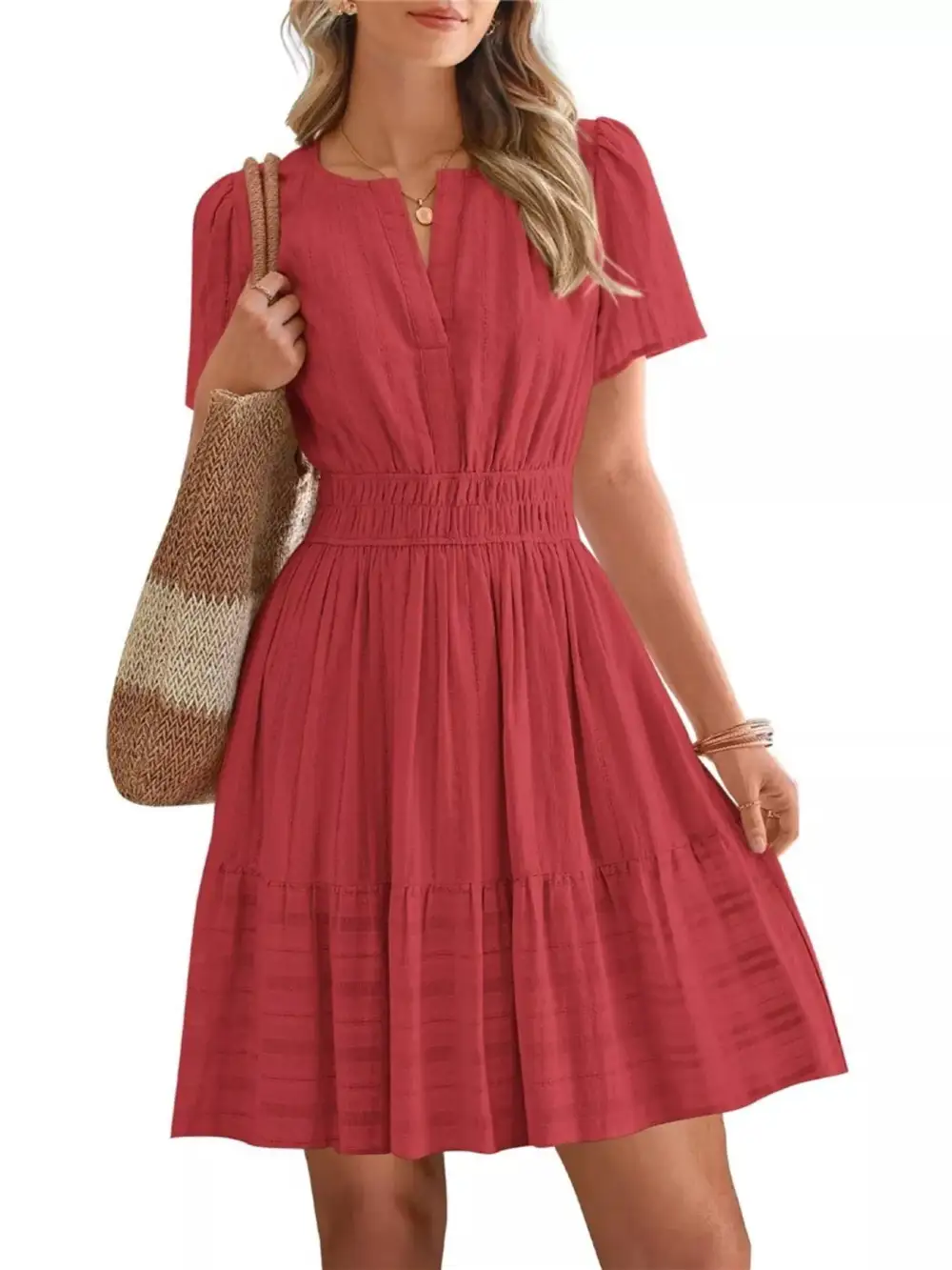Tiered Smocked Short Sleeve Casual Dress