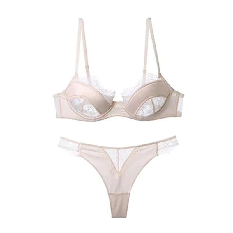 Satin Lace Trim Lingerie Set