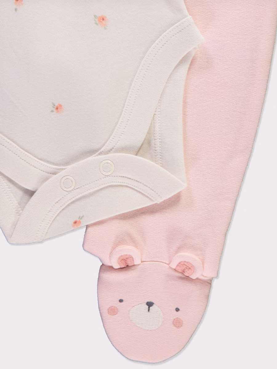 Pink Bear Dungarees and Rose Bodysuit Outfit detail 1