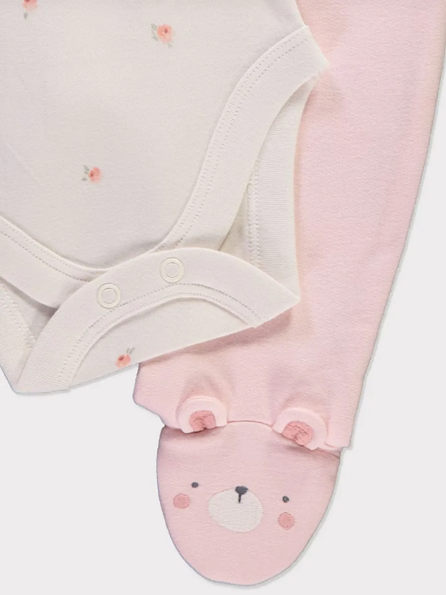 Pink Bear Dungarees and Rose Bodysuit Outfit