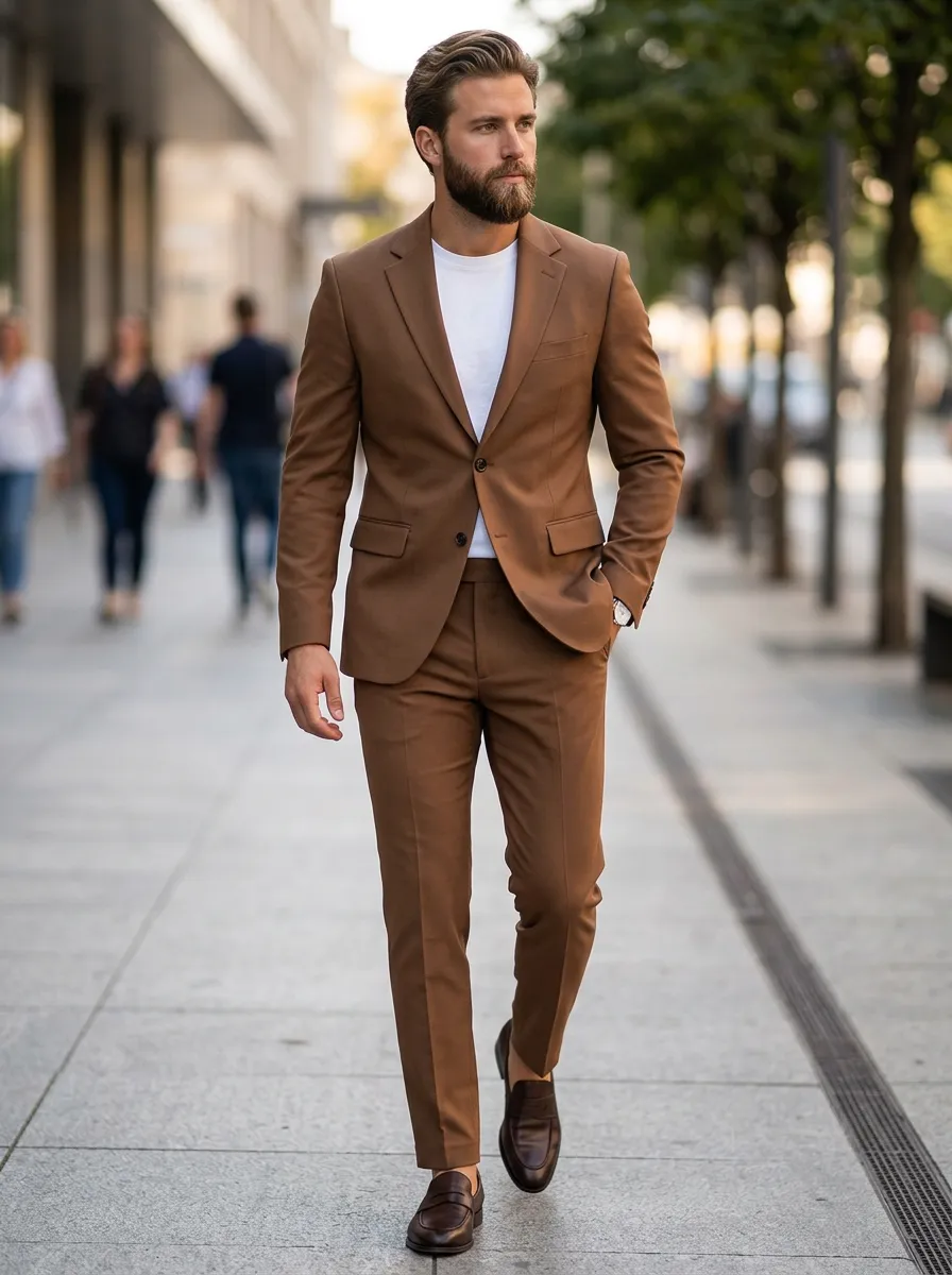 Men's Two-Button Notch-Lapel Tapered-Trouser Flap-Pocket Suit Set