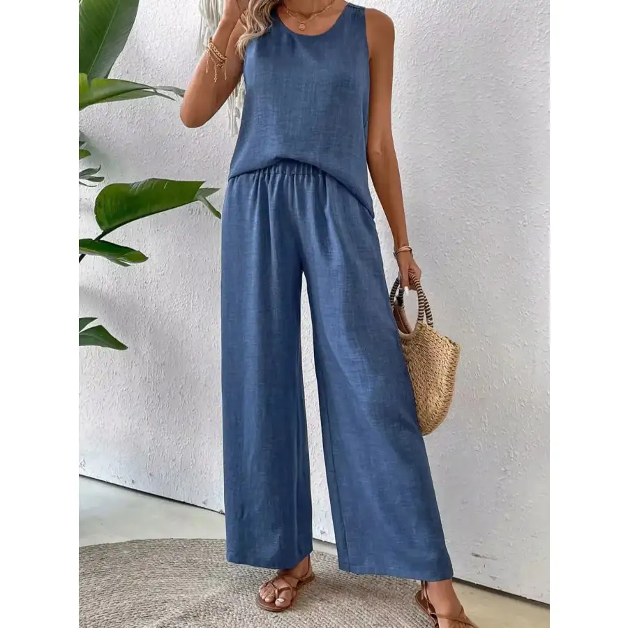 Relaxed Round Neck Tank and Wide Leg Pants Set