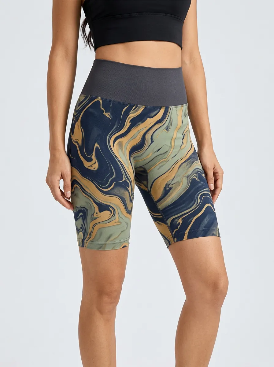 Women's Marble-Swirl High-Rise Biker Shorts