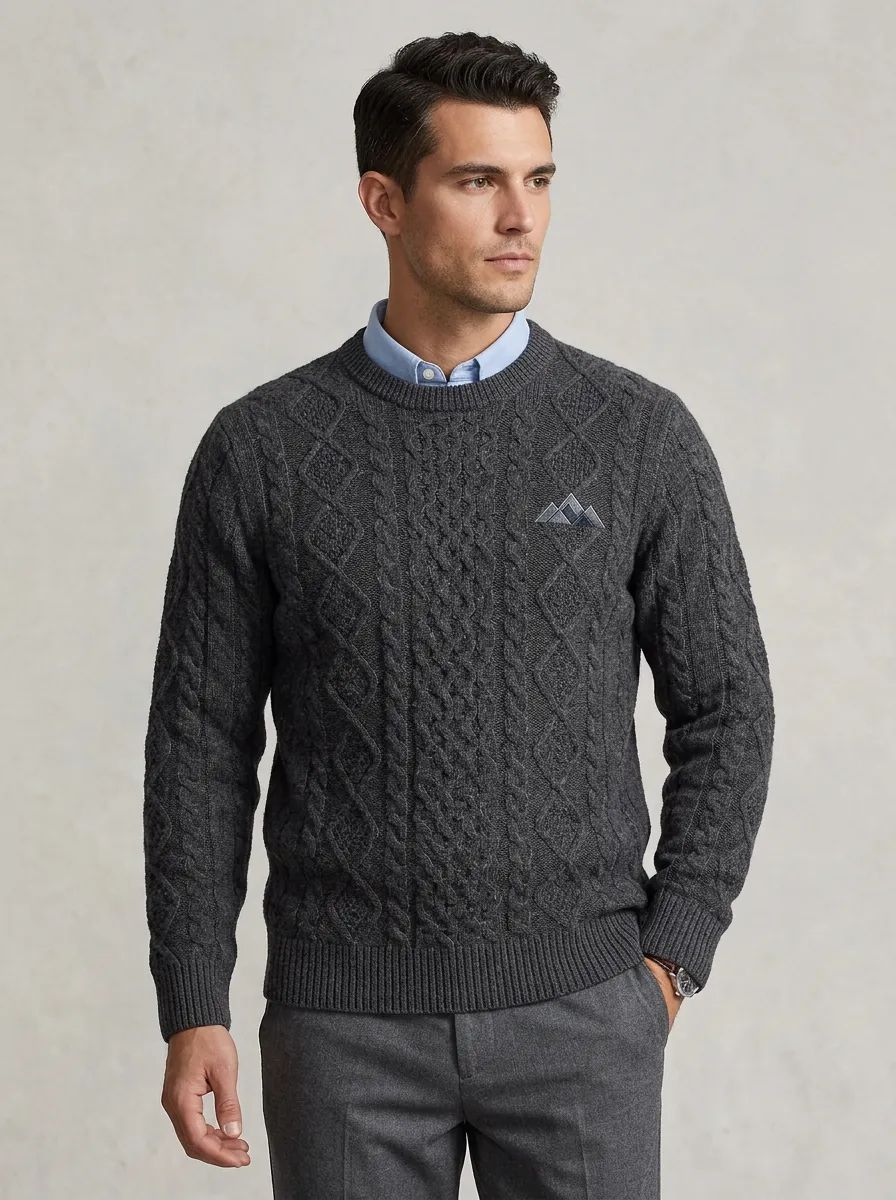Men's Charcoal Grey Mountain Graphic Knit Sweater