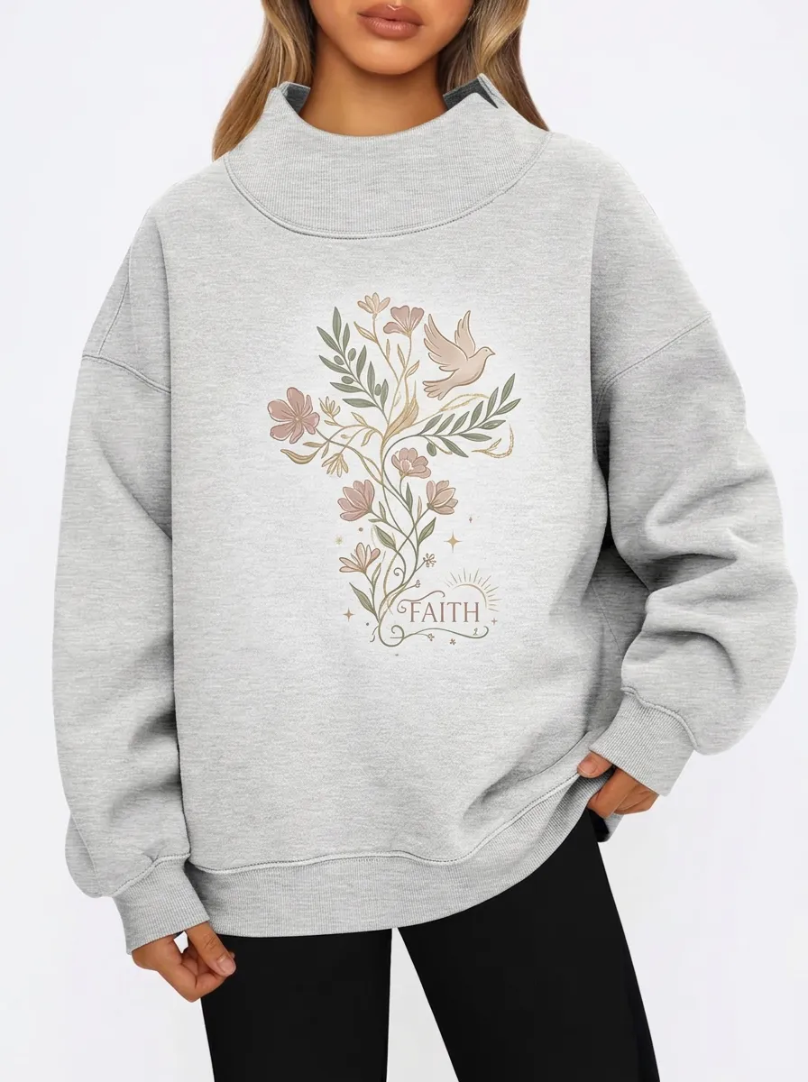 Women's Grey Dove Mock Neck Sweatshirt