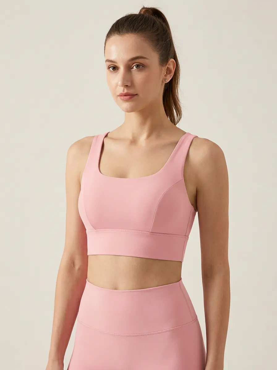 Women's Scoop-Neck Chest-Contour Chest-Seam Wide-Strap Wide-Band Sports Bra
