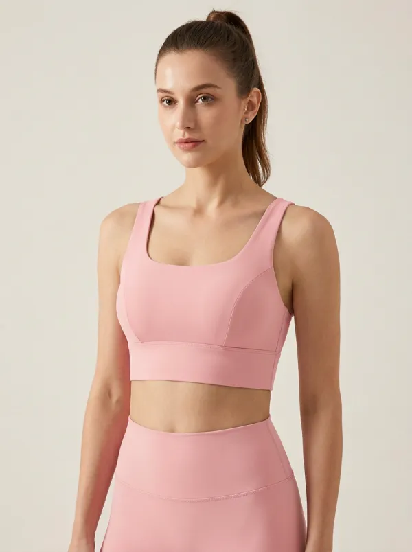 Women's Scoop-Neck Chest-Contour Chest-Seam Wide-Strap Wide-Band Sports Bra