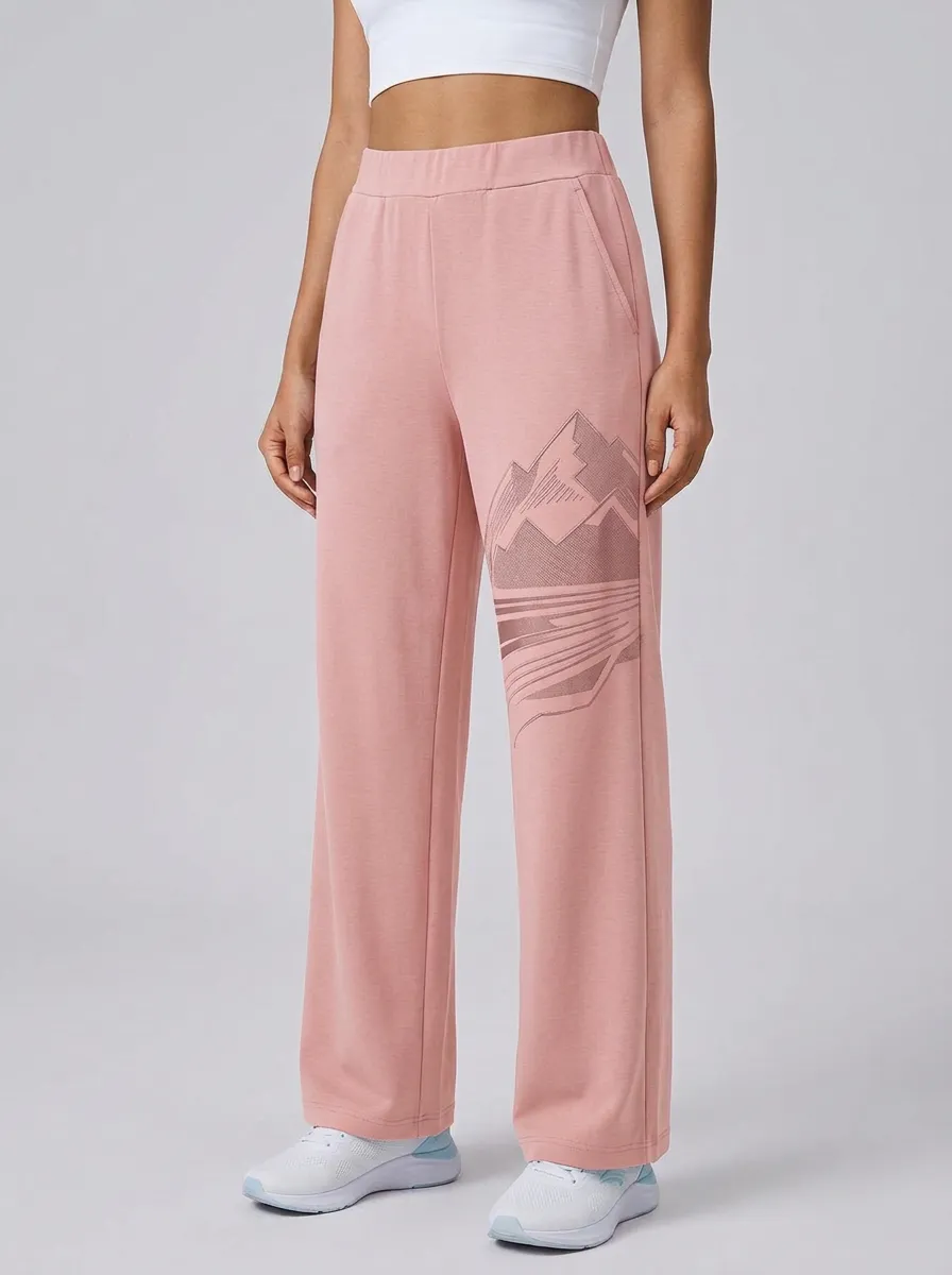 Women's Grey Mountain Graphic Wide-Leg Sweatpants