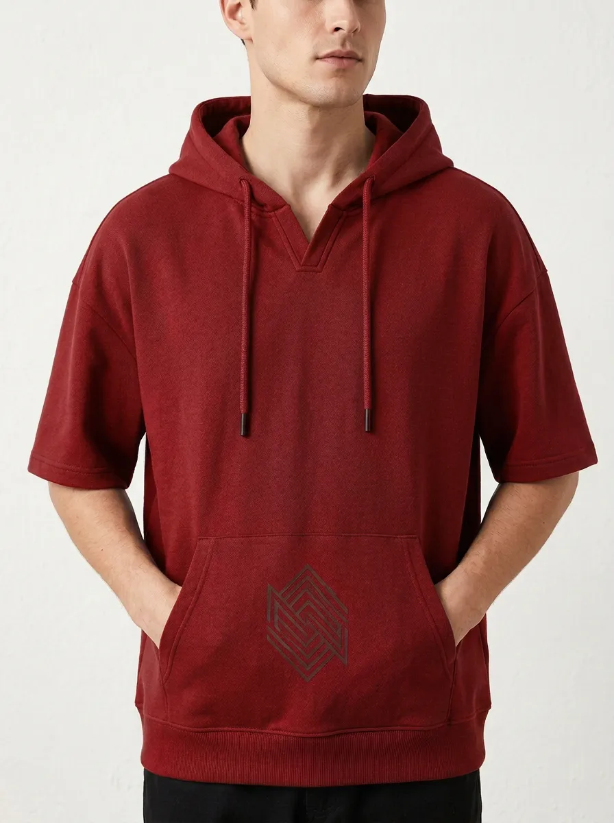 Casual Short Sleeve Geometric Layering Style Men's Hoodie
