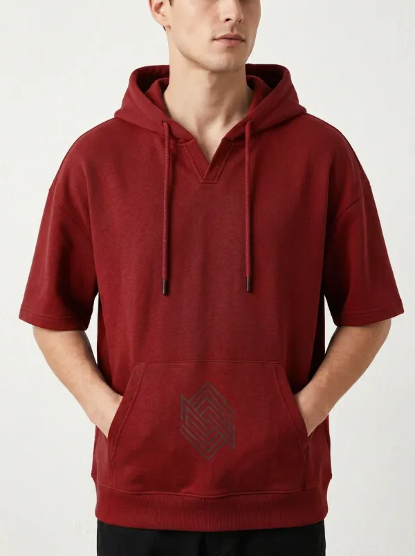 Casual Short Sleeve Geometric Layering Style Men's Hoodie