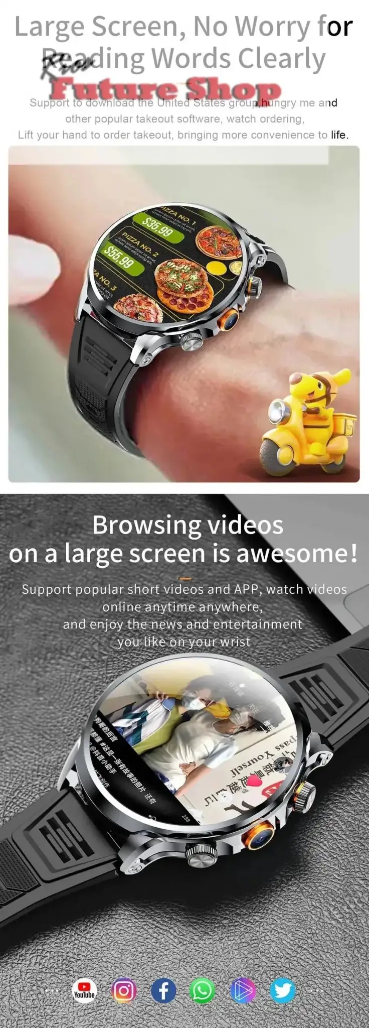 2025 new 4G Android smartwatch 1.95 inch IPS 360*360 screen with 200w camera GPS WiFi 32GB ROM smartwatch with 1100mAh battery