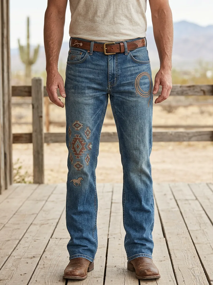 Men's Classic Western Cowboy Horse Lasso Southwestern Jeans