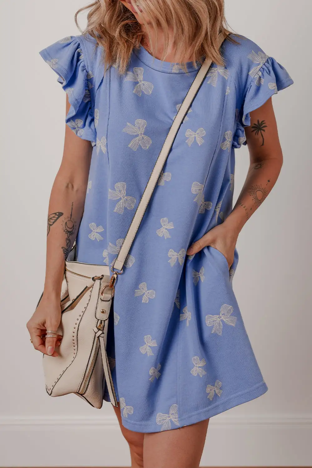 Ruffle Trim Tie Detail Shift Mini Dress