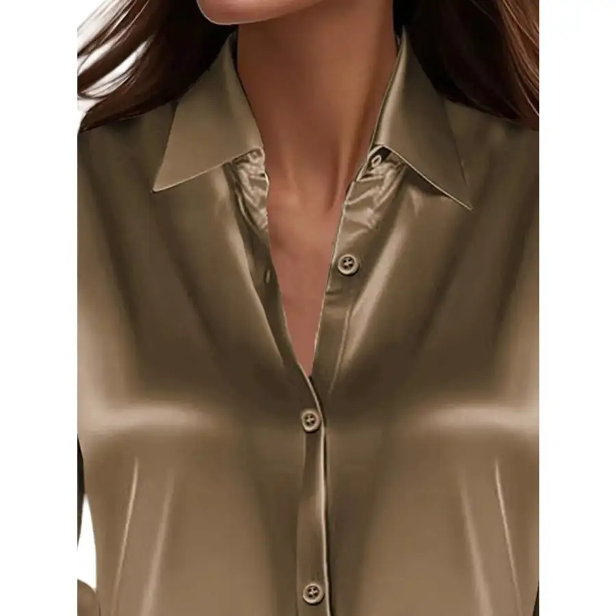 Full Size Button Down Collared Neck Long Sleeve Shirt Plus Size
