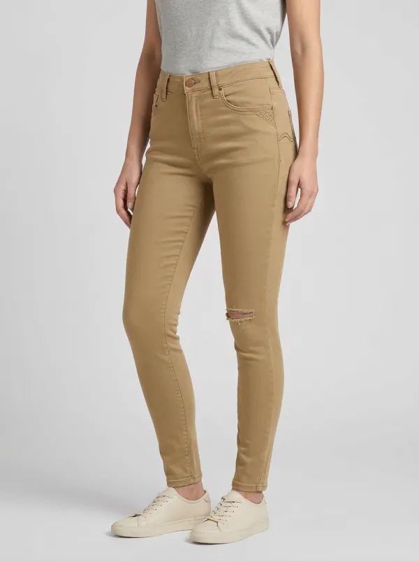Women's Distressed Geometric Pocket Detail Printed Slim Jeans