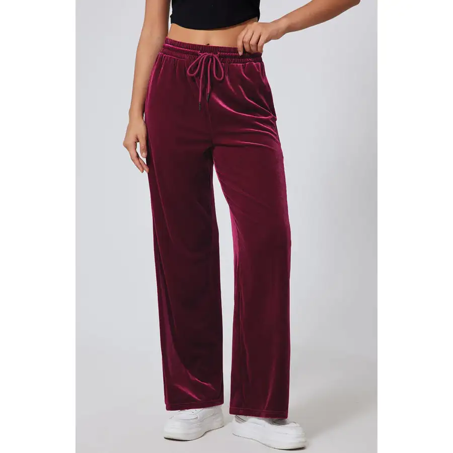 Drawstring Elastic Waist Straight Leg Pants