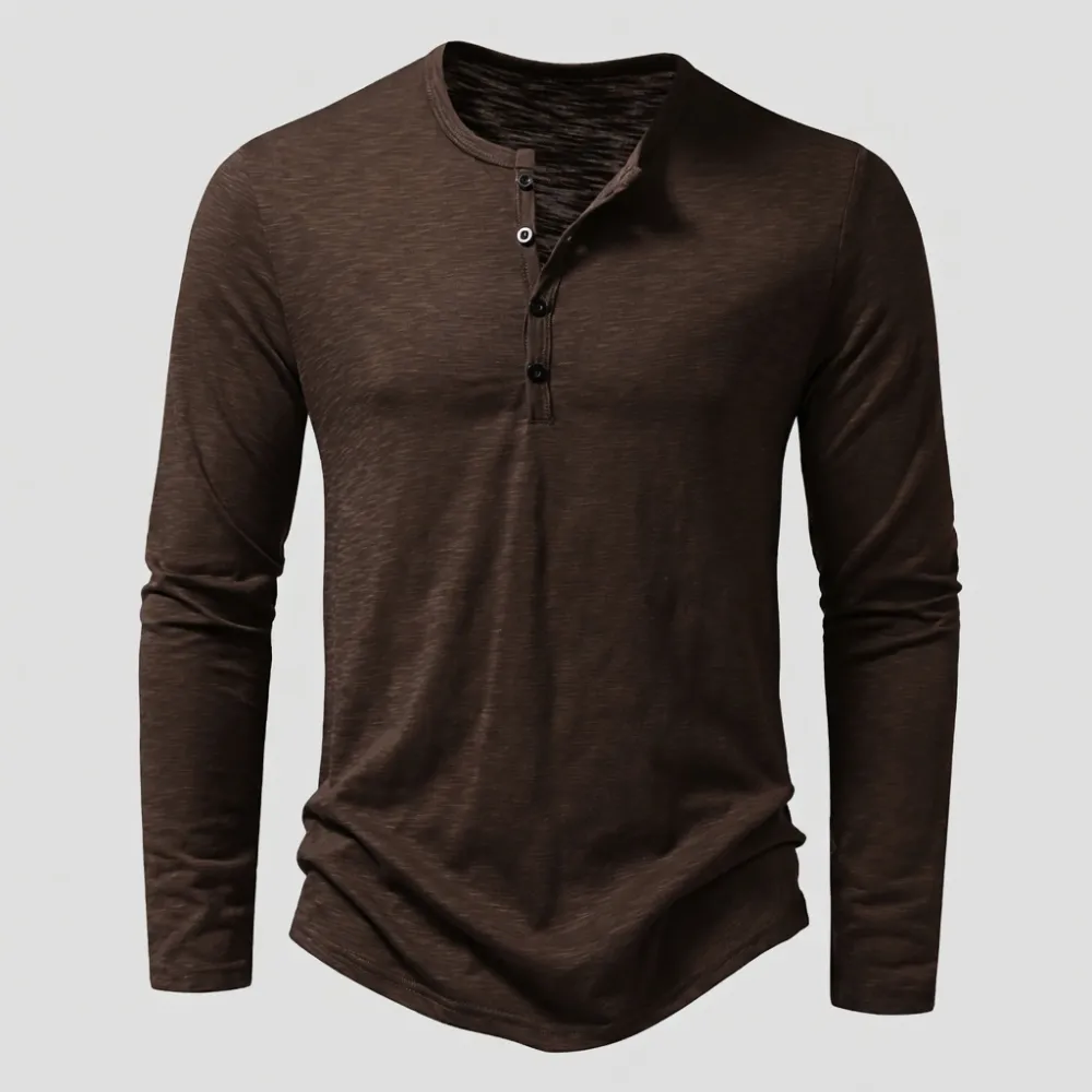 Men's Fashion: 2026 Autumn Western-Style Long-Sleeve Henley T-Shirt (Slub Cotton)