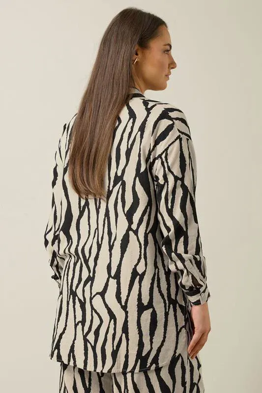 Set Natural Brown Abstract Linen Shirt & Trouser