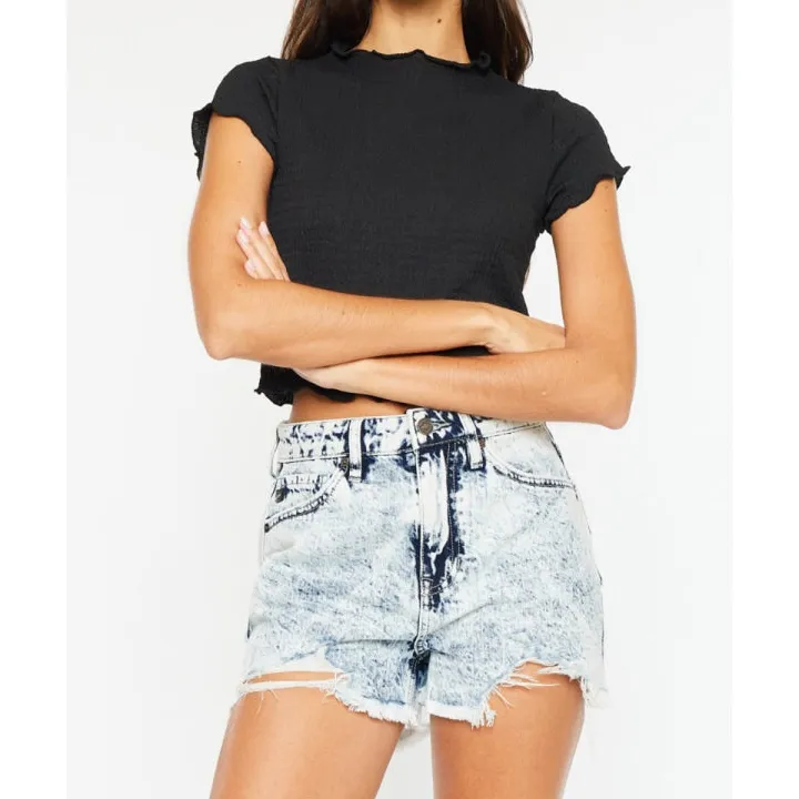 Full Size Distressed High Waist Denim Shorts