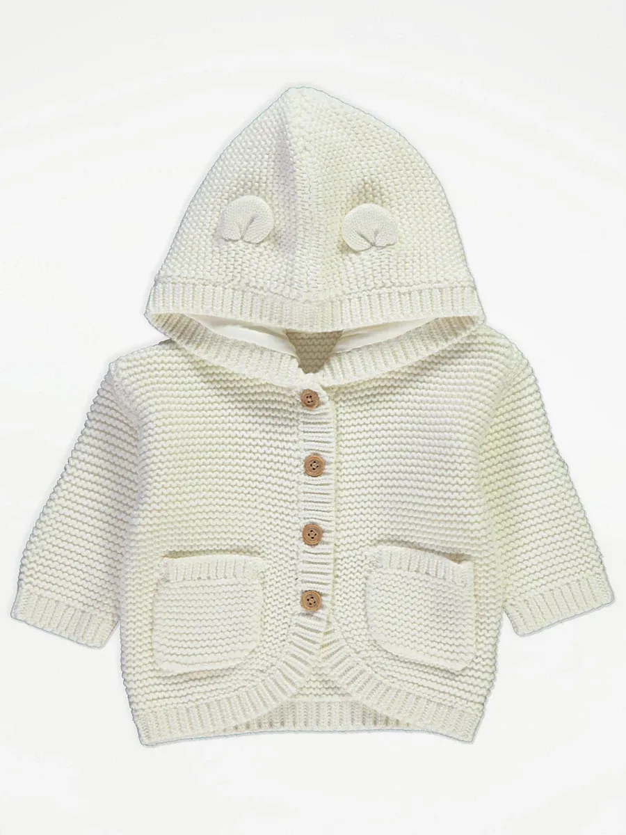 Neutral Chunky Knitted Hooded Cardigan