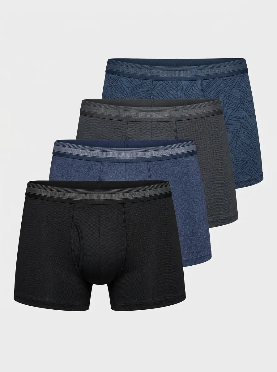 Men's Boxer Briefs Four-Pack with Breathable-Look Cotton Geometric Textured