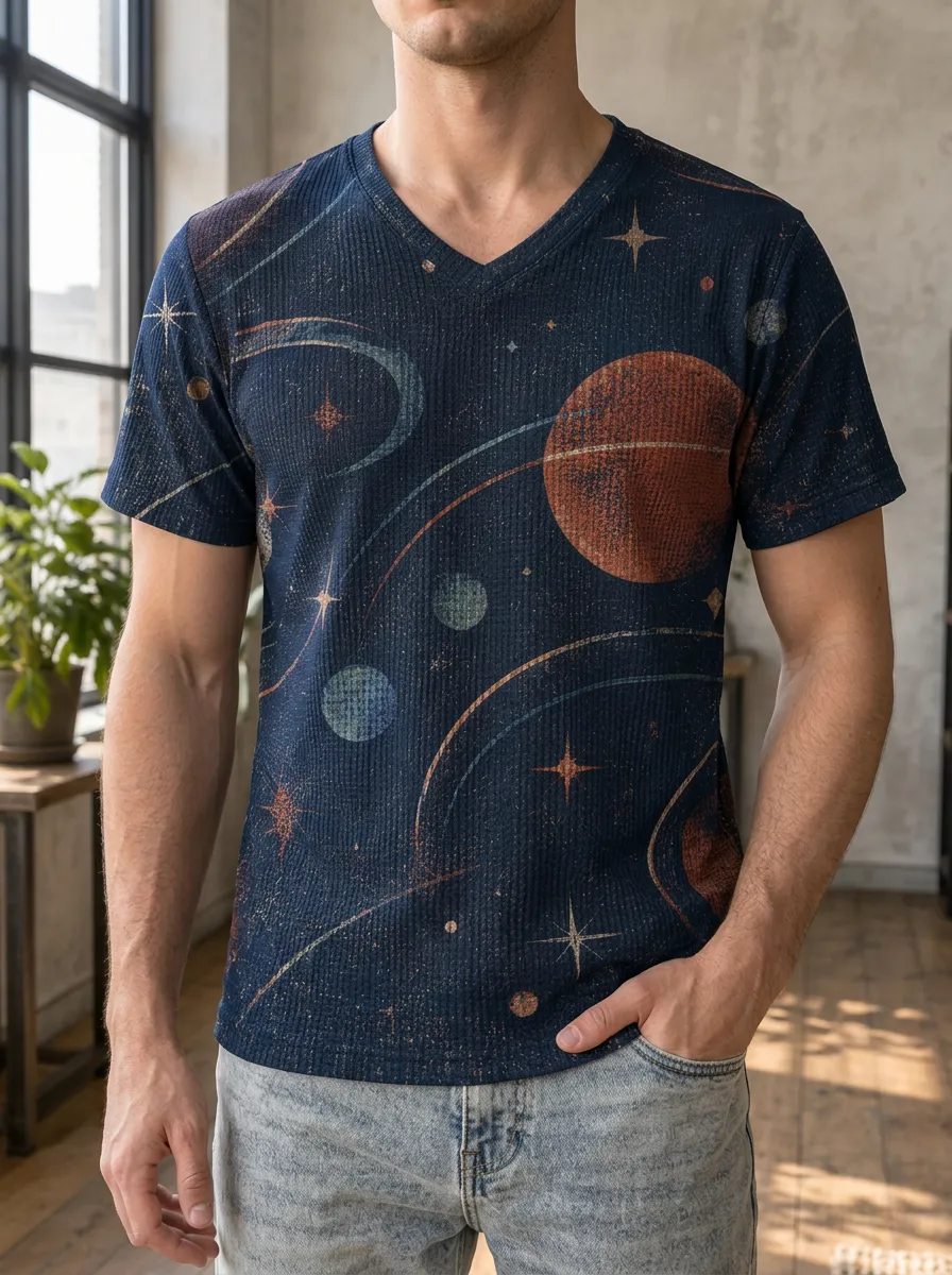 Men's Cosmic Space Astronomy Planet V-Neck T-Shirt