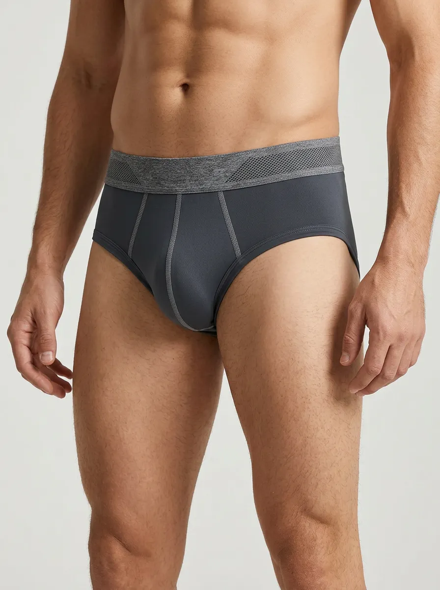 Men's Athletic Performance Grey Solid Printed Briefs