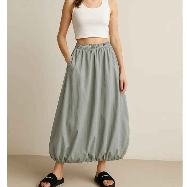 Elastic Waist Bubble Hem Maxi Skirt