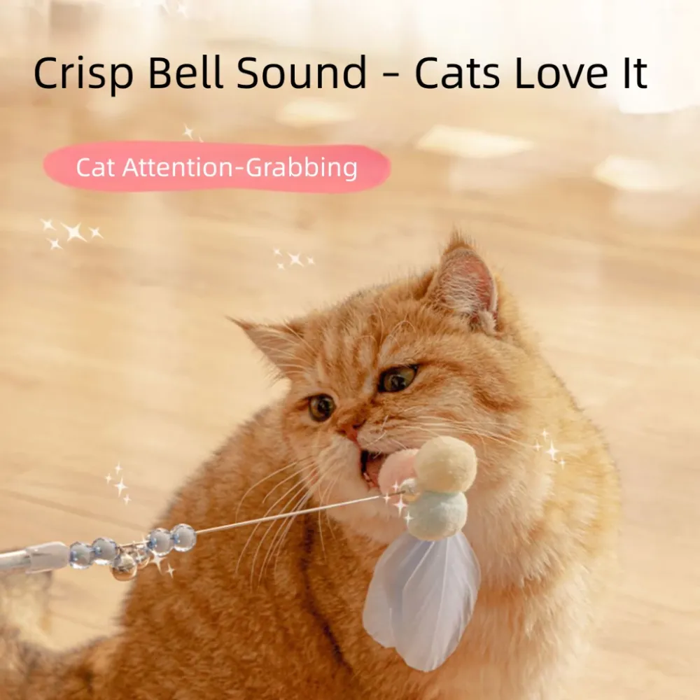 Pet Supplies Cat Toys Cat Teasing Stick Bell Fairy Stick Feather Bite-Resistant Cat Teasing Stick Mainan Kucing