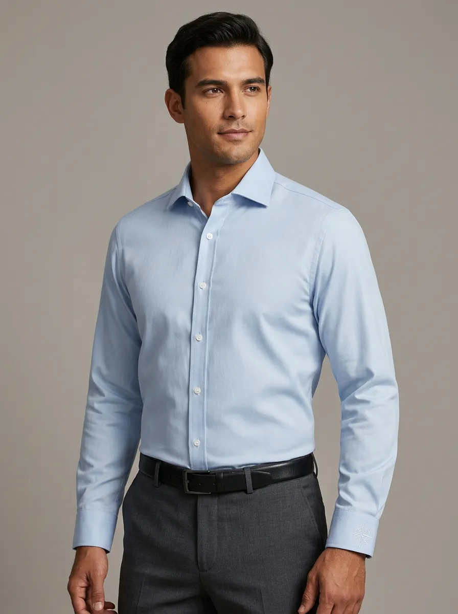 Men's Smart-Casual Compass Embroidered Non-Iron Cotton Shirt