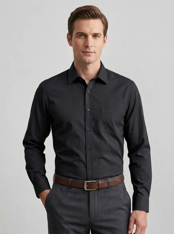 Men's Non-Iron Cotton Light Blue Embroidered Logo Dress Shirt