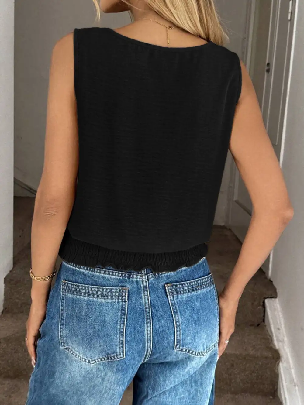 Round-Neck Smocked Tank Top