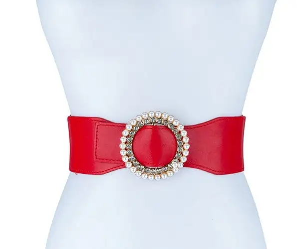 Polished Pearl Crystal Buckle Waist Belt