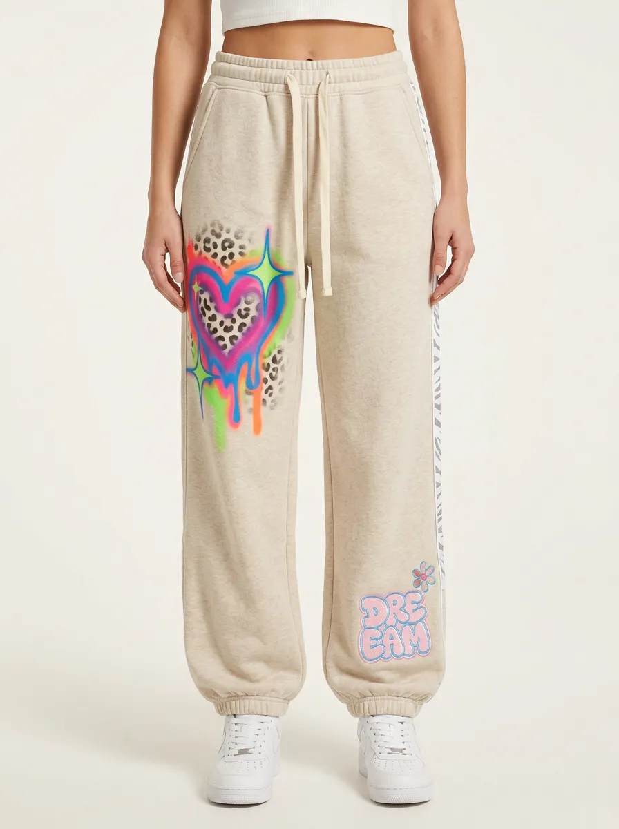 Women's Streetwear Leopard Heart Airbrush Printed Sweatpants