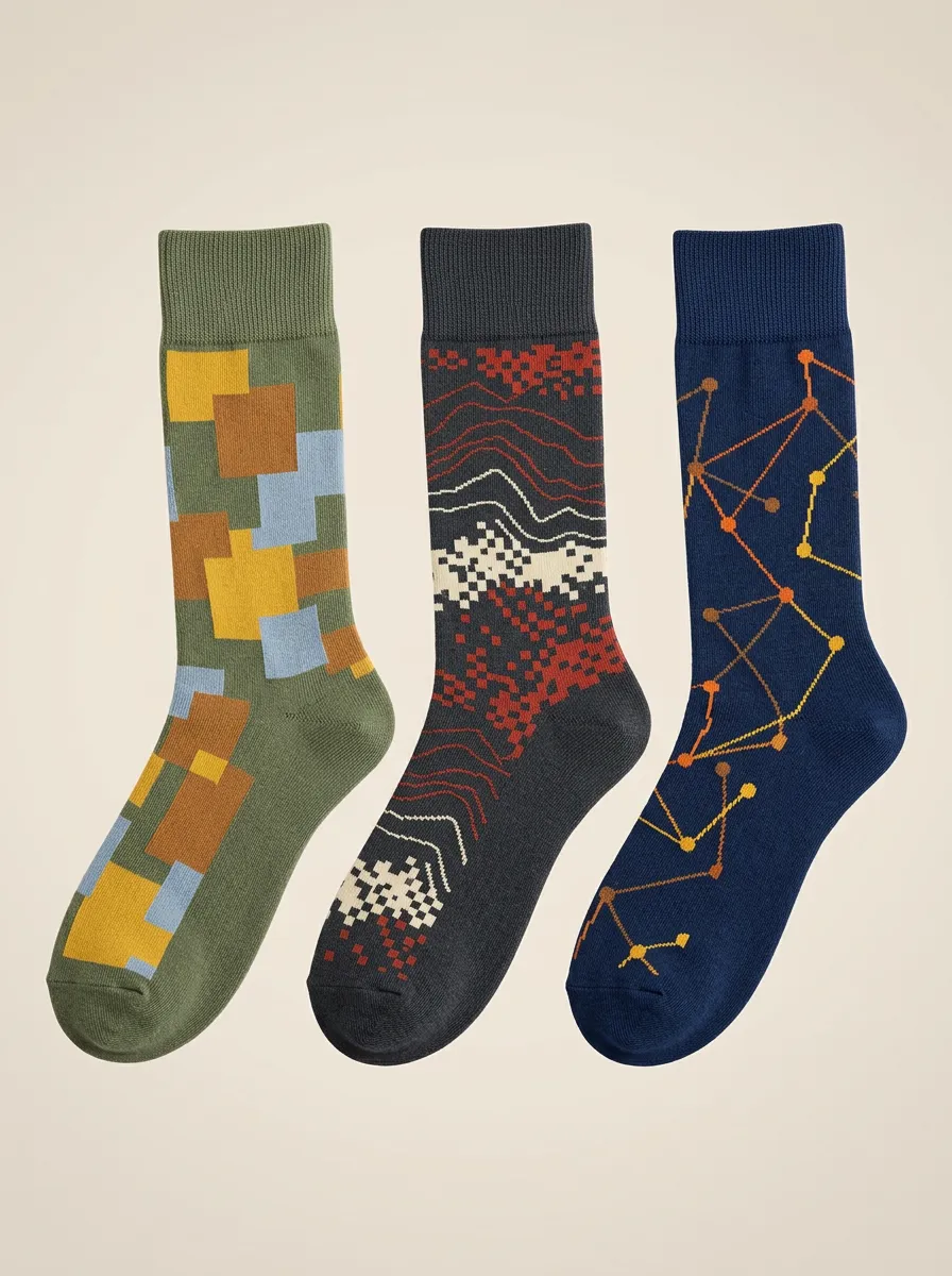 Men's Geometric Abstract Pattern Printed Three-Pack Socks — Relaxed Wardrobe