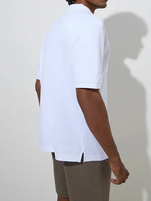 White Loose Cotton-Blend Polo T-Shirt