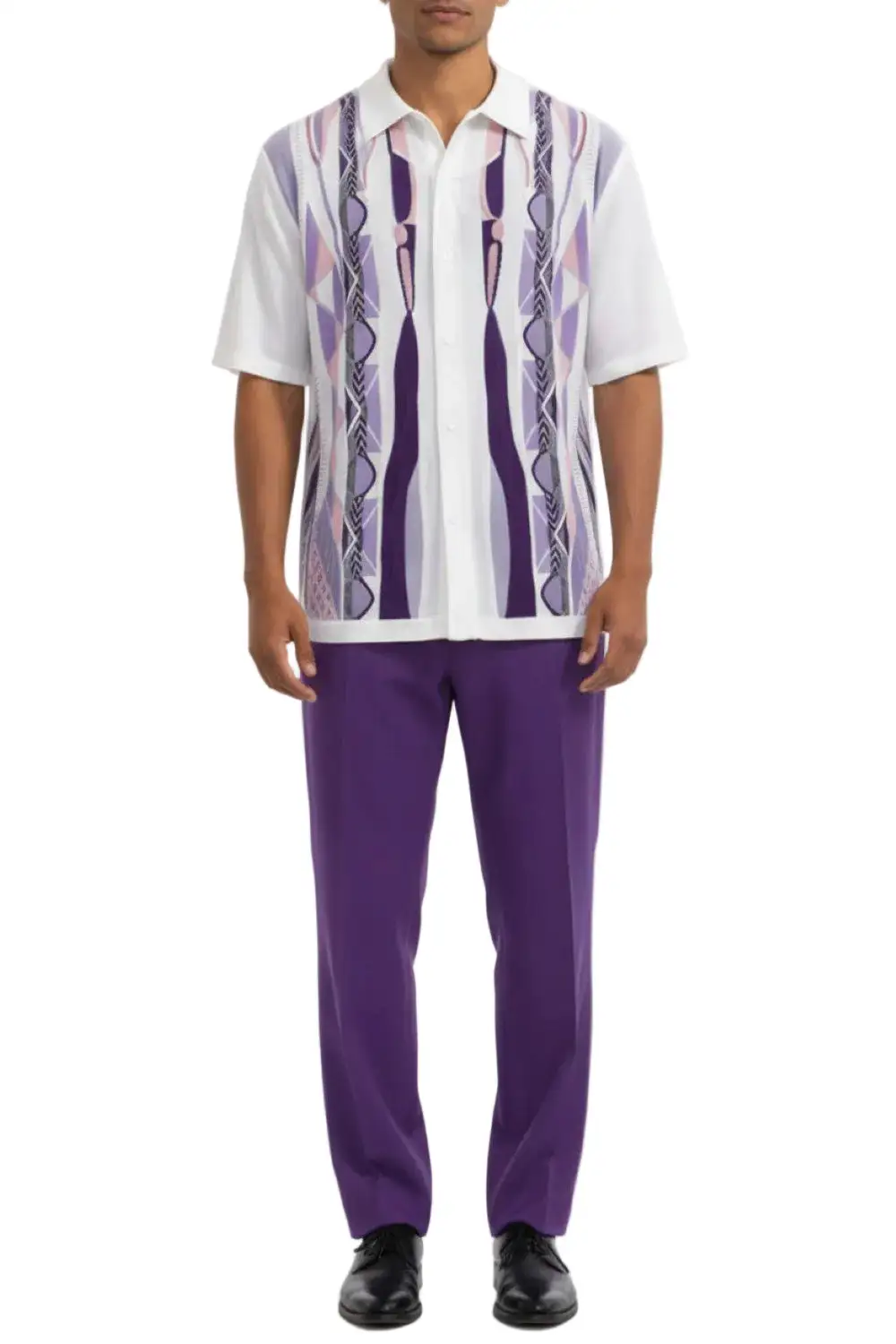 Purple Relaxed Fit Geometric Short Sleeve Walking Suit Set