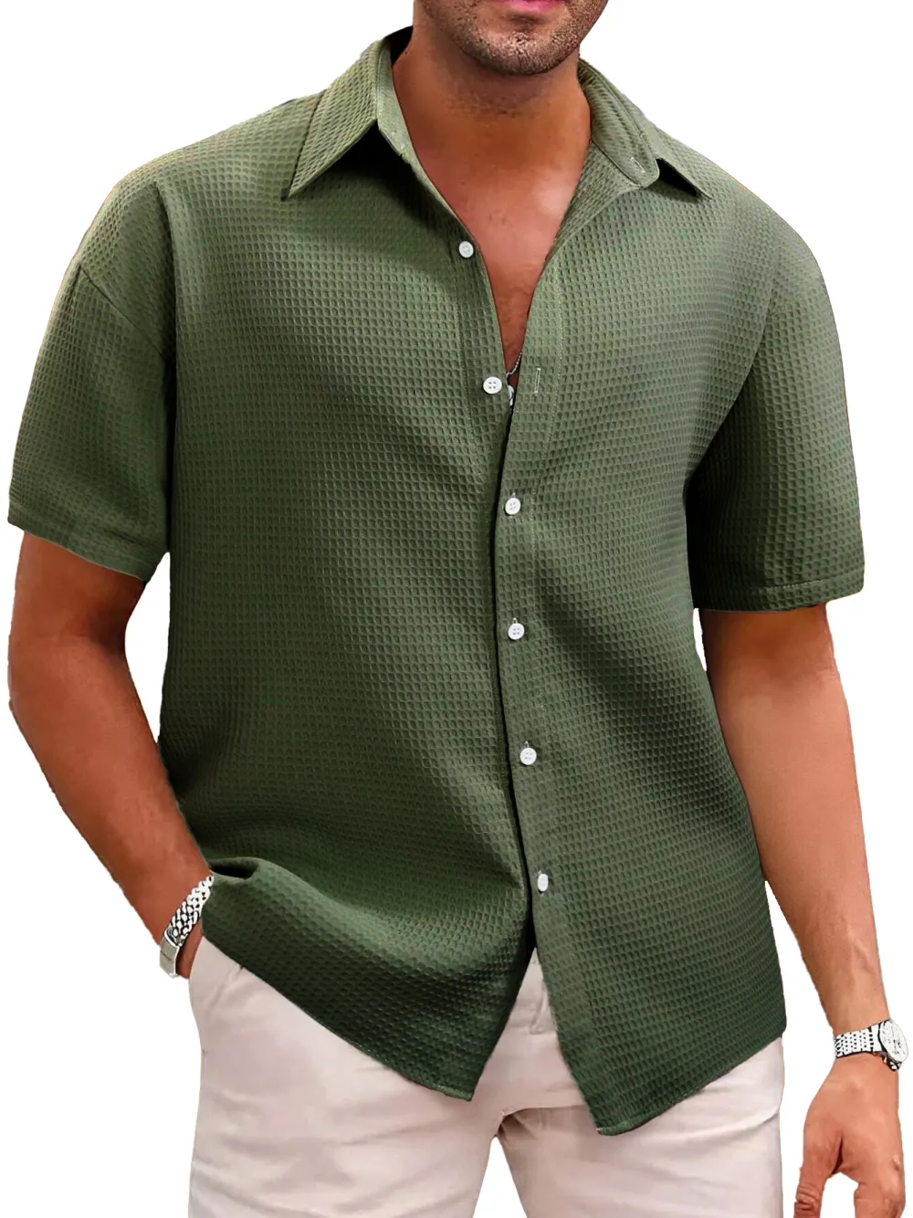 Everyday Textured Knit Camp Collar Shirt