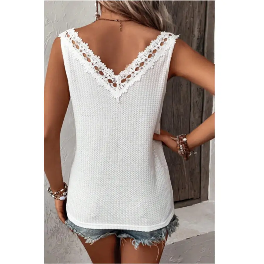 Lace Detail Textured V Neck Tank